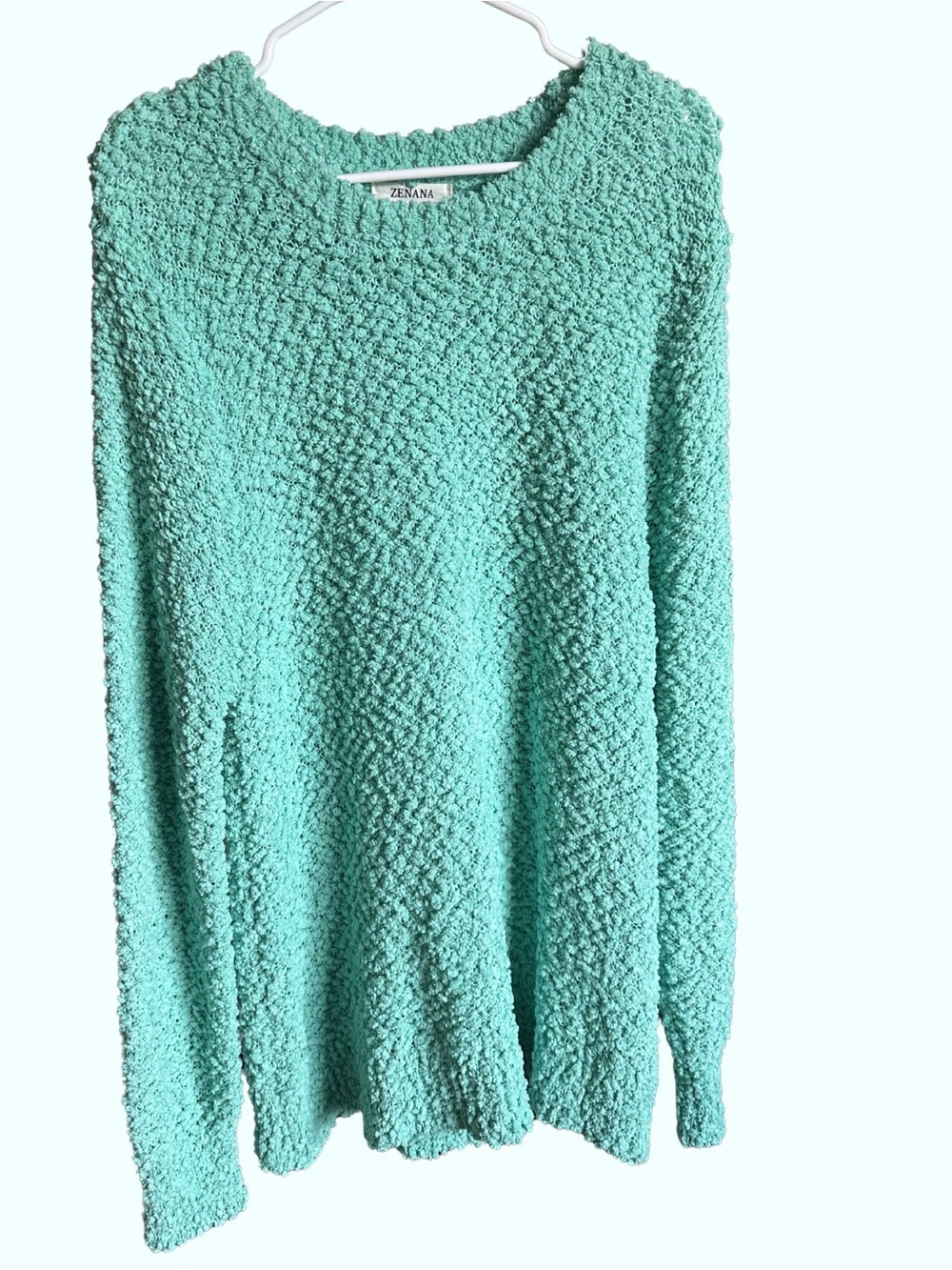 Zenana Outfitters Popcorn Knit Crew Sweater - Aqua Teal